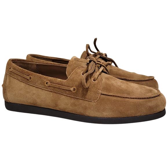 Vince. Men Marin Two Eye Boat Shoes Size US 8M Birchwood Brown Italian Suede